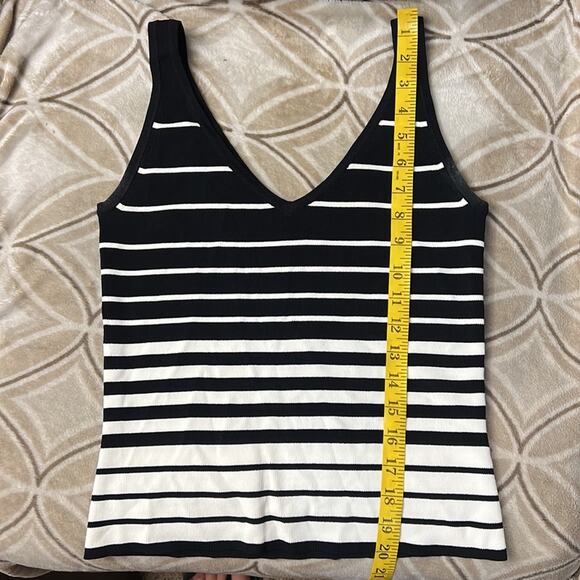 Vintage 90s Barbara Katz black white stripe stretchy tank top MEDIUM - Picture 8 of 9